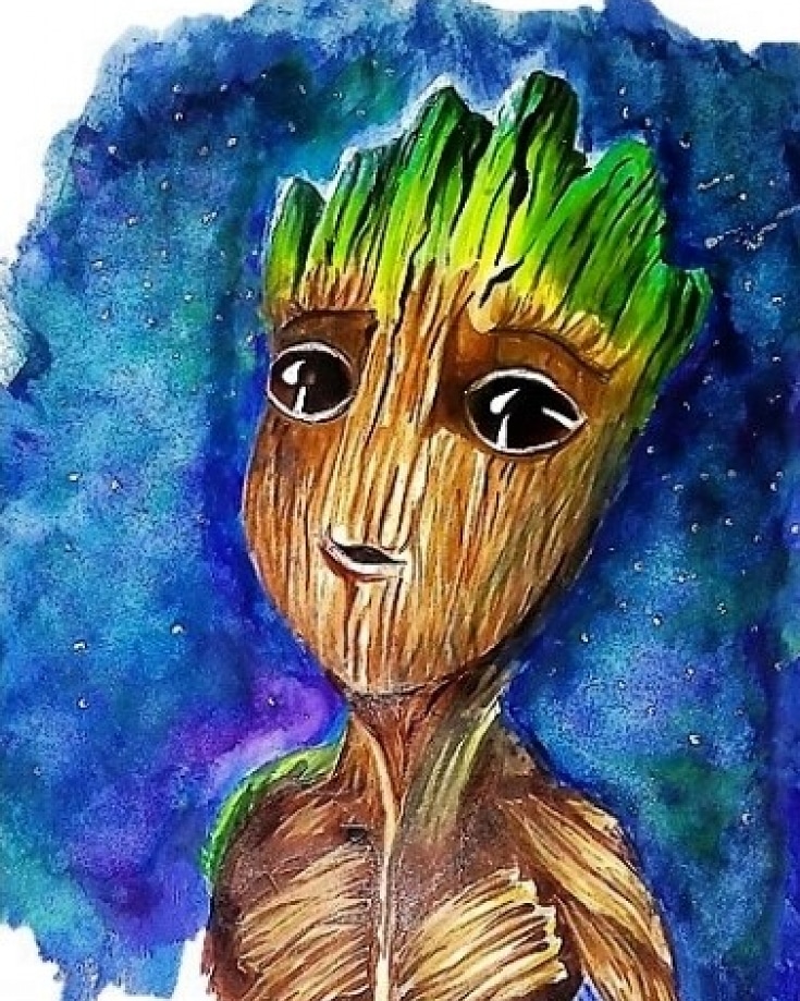 735x919 Baby Groot Watercolor, Copics And Pencil, A4 Fanart