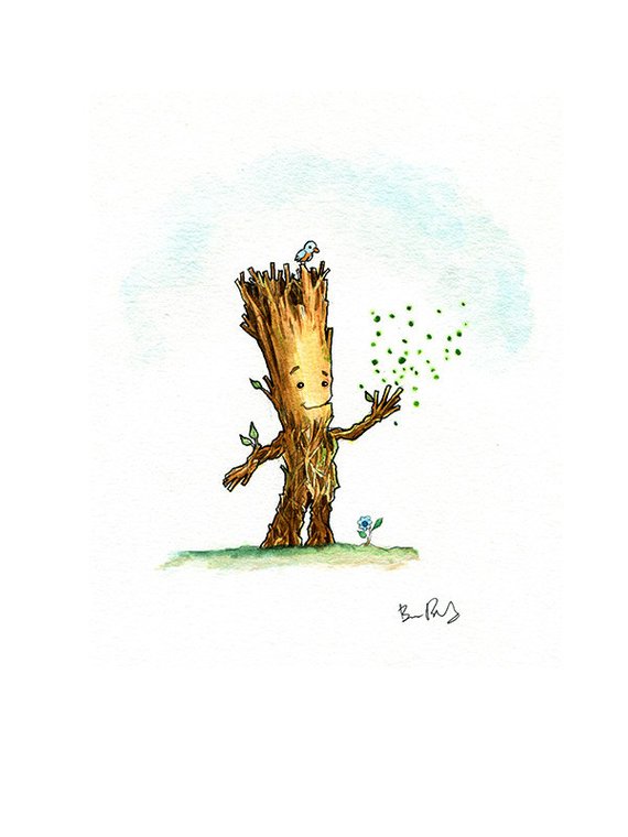 570x760 I Am Groot Watercolor Print Etsy