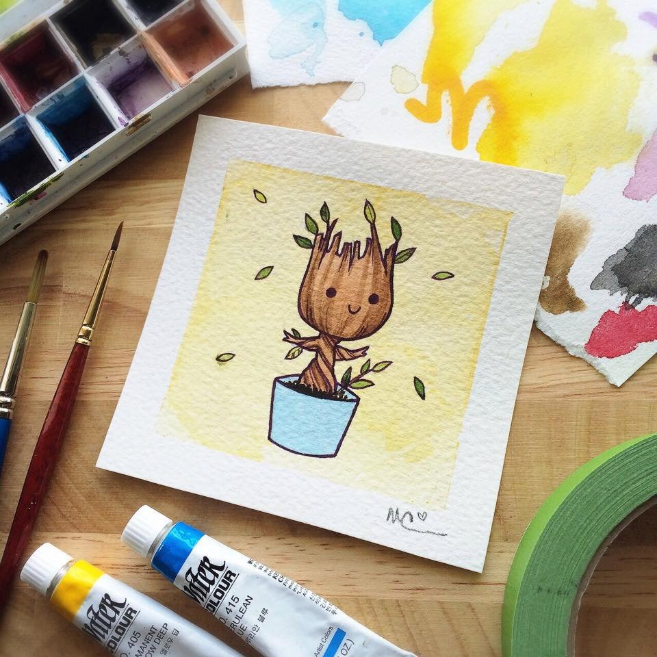 960x960 Baby Groot Guardians Of The Galaxy Watercolor Mini Print
