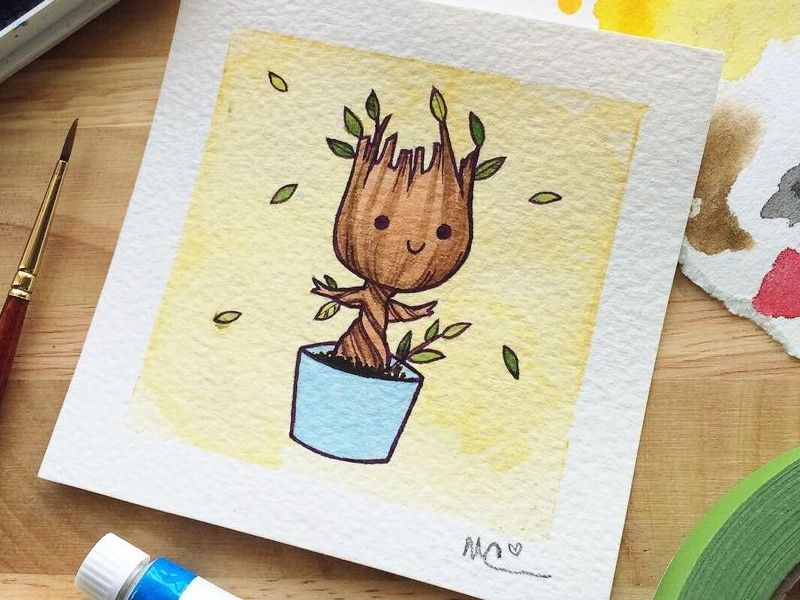 800x600 Baby Groot Watercolor Painting By Michelle Coffee By Michelle