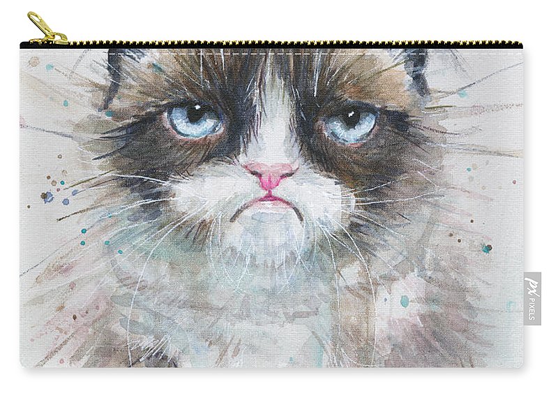 800x570 Grumpy Cat Watercolor Painting Carry All Pouch For Sale By Olga