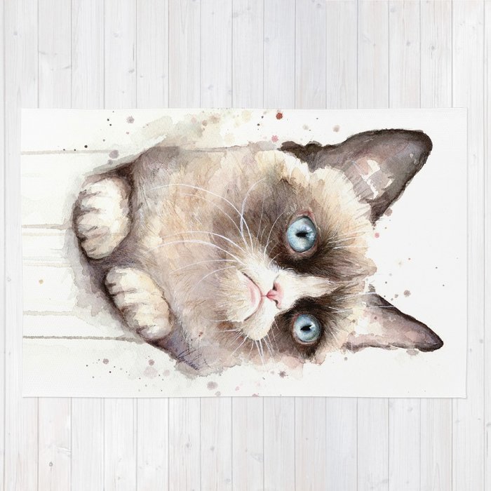 700x700 Grumpy Watercolor Cat Animals Meme Geek Art Rug By Olechka Society6