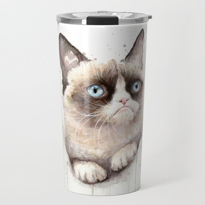 700x700 Grumpy Watercolor Cat Animals Meme Geek Art Travel Mug By Olechka