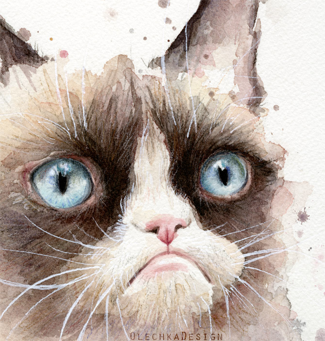 670x703 Grumpy Watercolor Cat Olechka Design