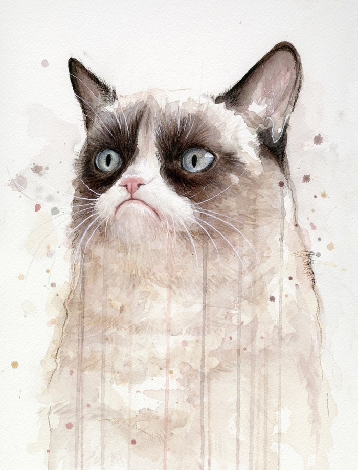 700x920 Watercolor Grumpy Cat, An Art Print By Olga Shvartsur