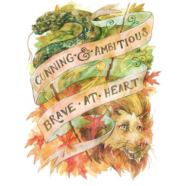 600x600 Slytherin Gryffindor Watercolor Illustration 8 X 10 Colorful