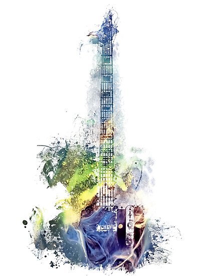 413x550 Electric Guitar Watercolor Blue Yellow Photographic Prints By