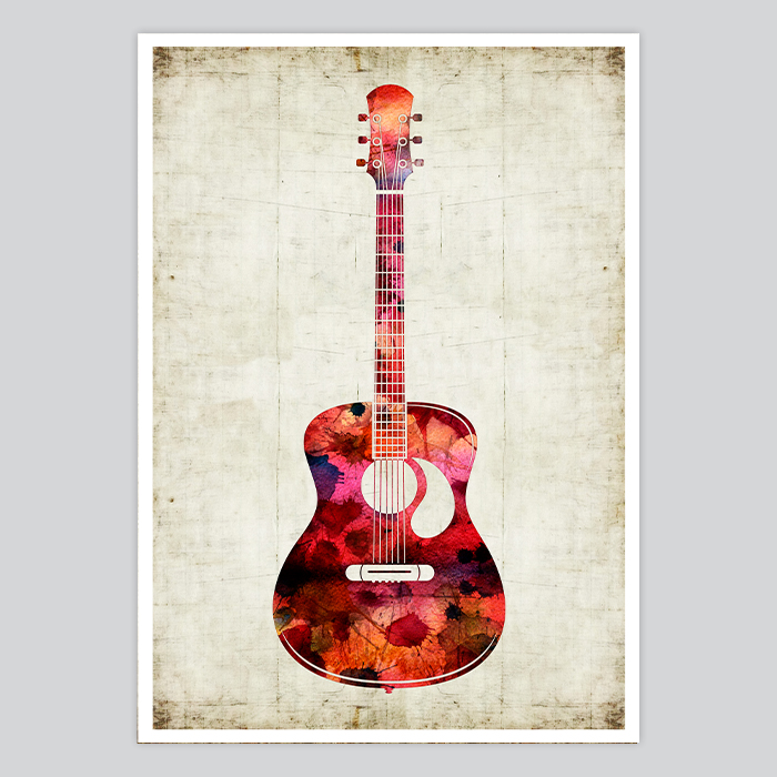 700x700 Red Guitar Watercolor Print