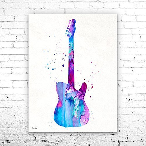 500x500 Guitar Watercolor Print, Guitar Art, Music Art