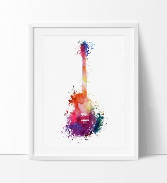 547x600 Funky Guitar Art, Music Art, Music Wall Art, Watercolor Painting