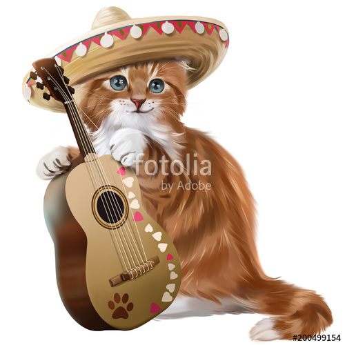500x500 Ginger Kitten Playing The Guitar Watercolor Painting Stock Photo