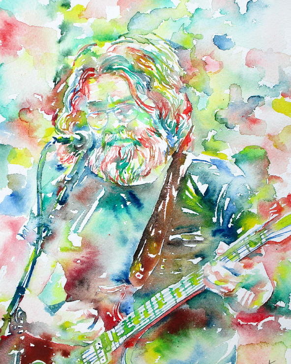 592x740 Jerry Garcia Playing The Guitar Watercolor Portrait.2 Poster By