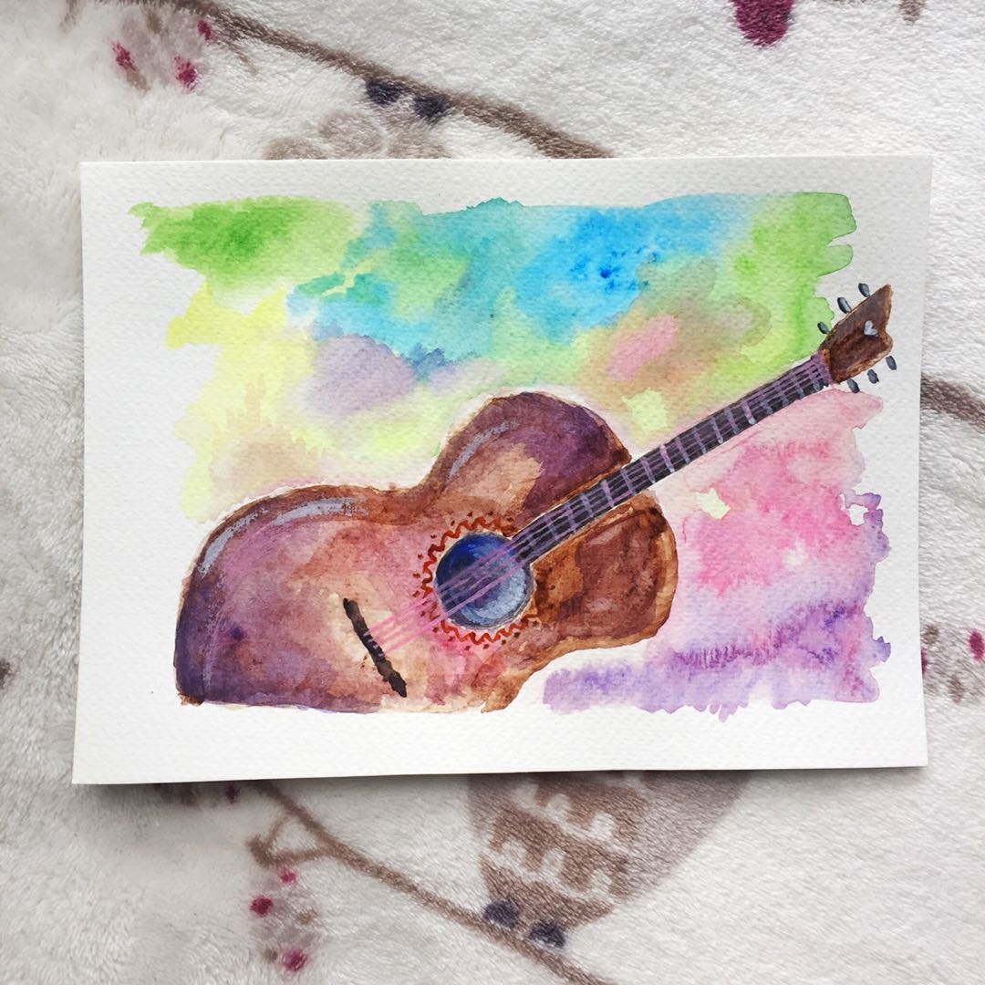1080x1080 Readymade] Guitar Watercolour Painting, Design Amp Craft, Art