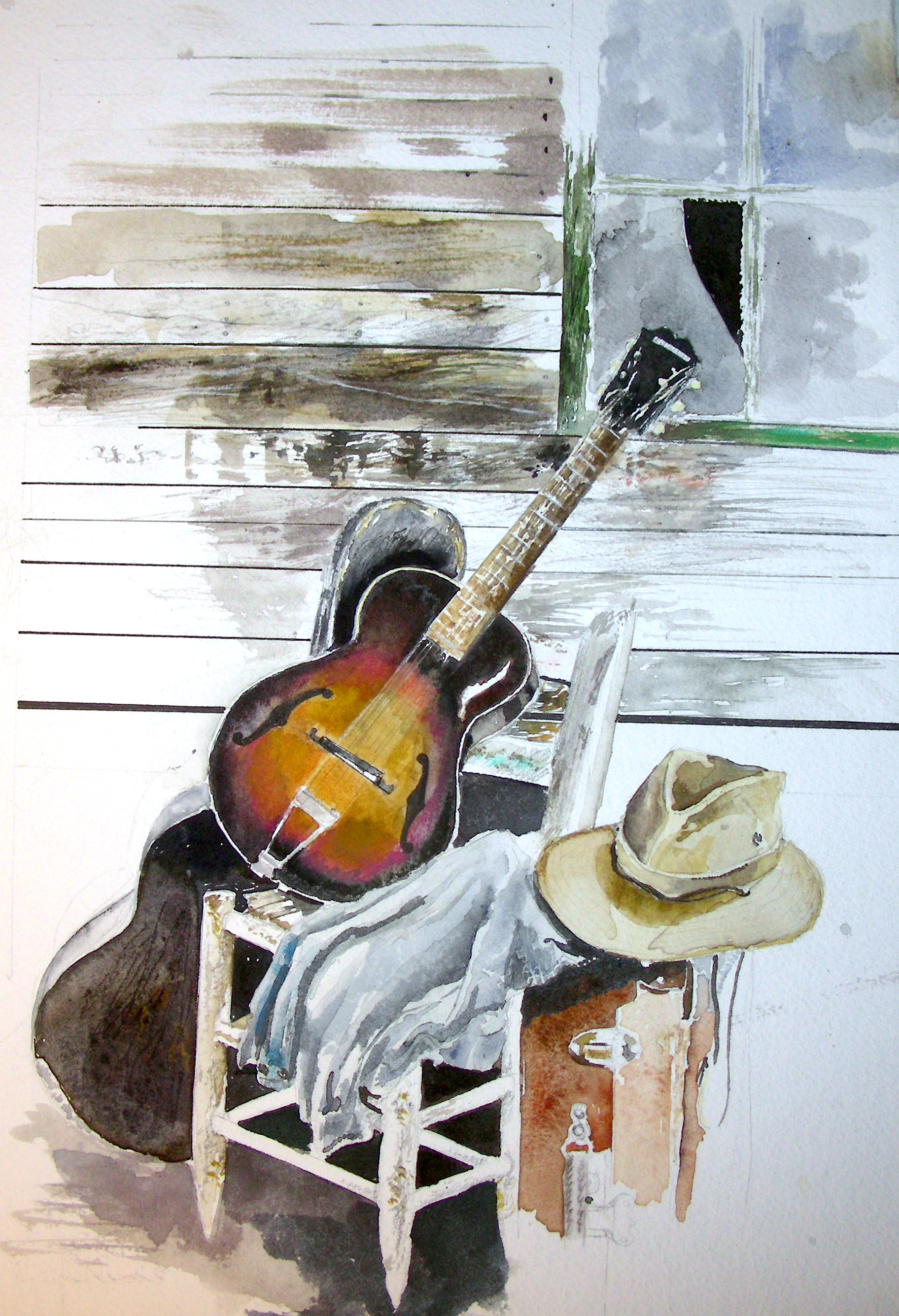 1824x2672 Small Watercolor Still Life Sketch With Gibson Guitar