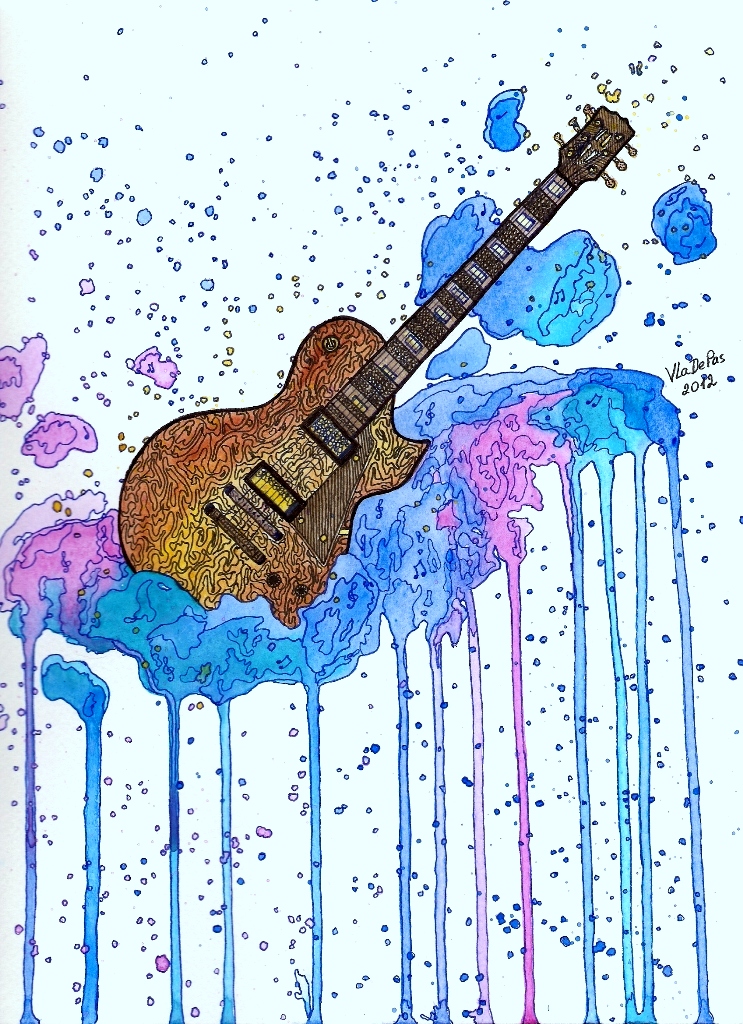 743x1024 Watercolor Guitar Painting By Vladepas