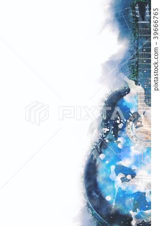 320x450 Colorful Guitar On Watercolor Painting Background