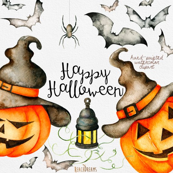 570x570 Halloween Watercolor Clipart Autumn Pumpkin Fall Holiday Etsy