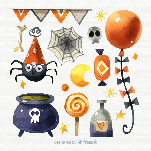 626x626 Halloween Watercolor Elements Collection Vector Free Download