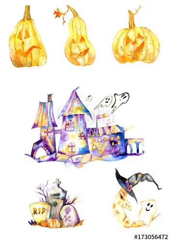 353x500 Halloween Watercolor Illustration, Dark Castle With Ghosts, Evil
