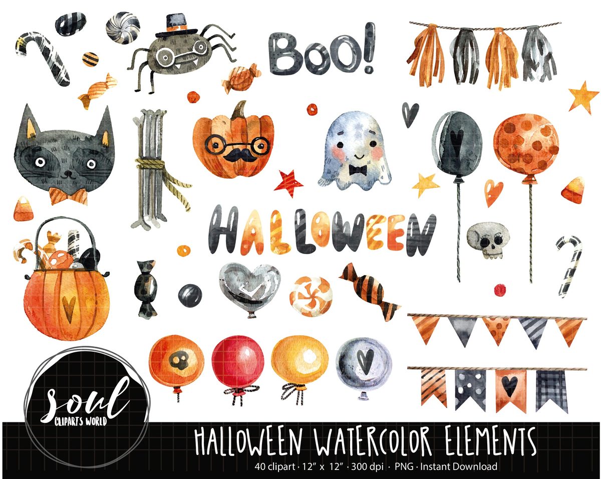 1200x956 Cod574 Watercolor Halloween Cliparts Ramona Amp Friends