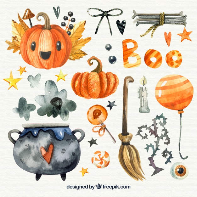 626x626 Pack Of Halloween Watercolor Elements Vector Free Download