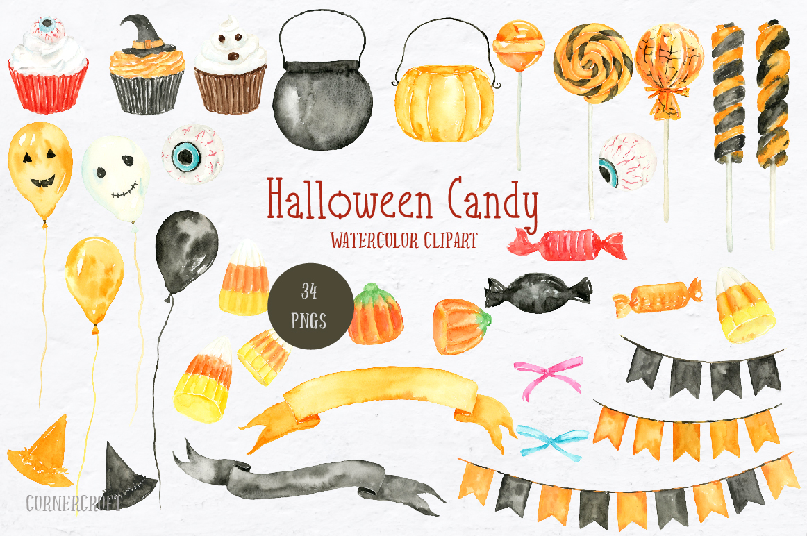 1162x772 Watercolor Halloween Candy By Cornercroft