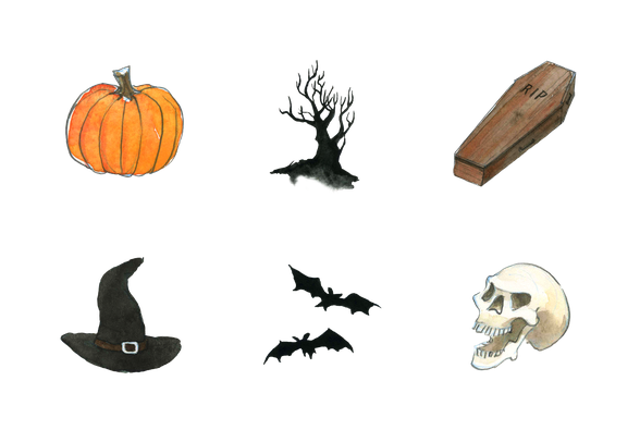588x406 Watercolor Halloween Icons By Lanan Illustration