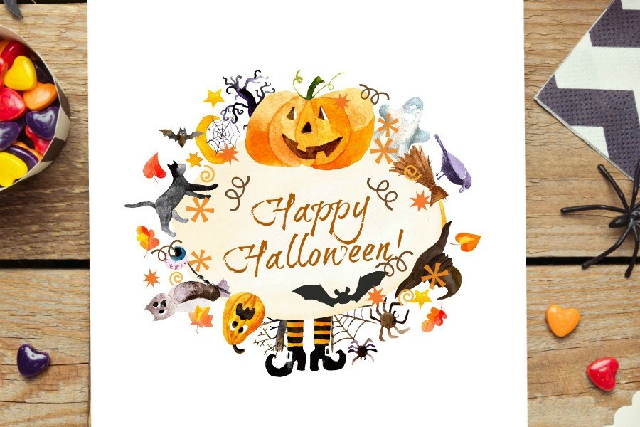 900x600 Watercolor Happy Halloween Printable