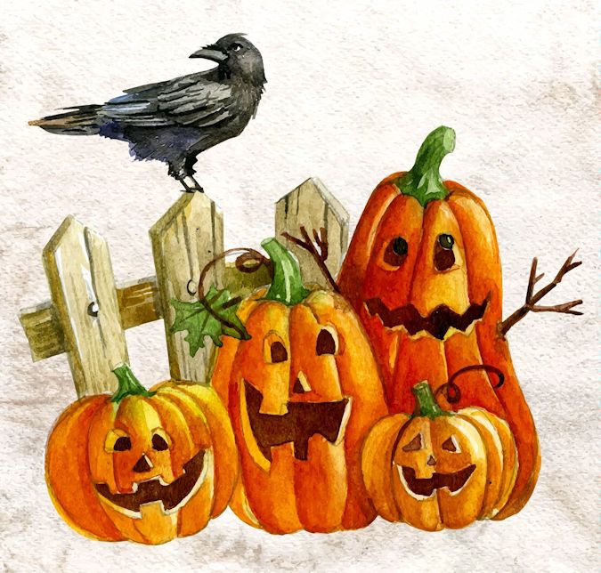 675x644 Halloween Treats Day 4 Watercolor Pumpkins And A Crow