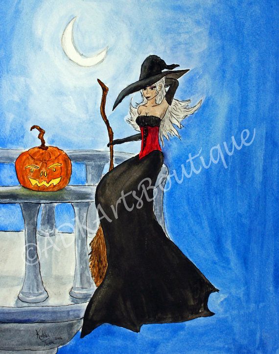 570x723 Halloween Watercolor Painting The Witch Of The By Adkartsboutique