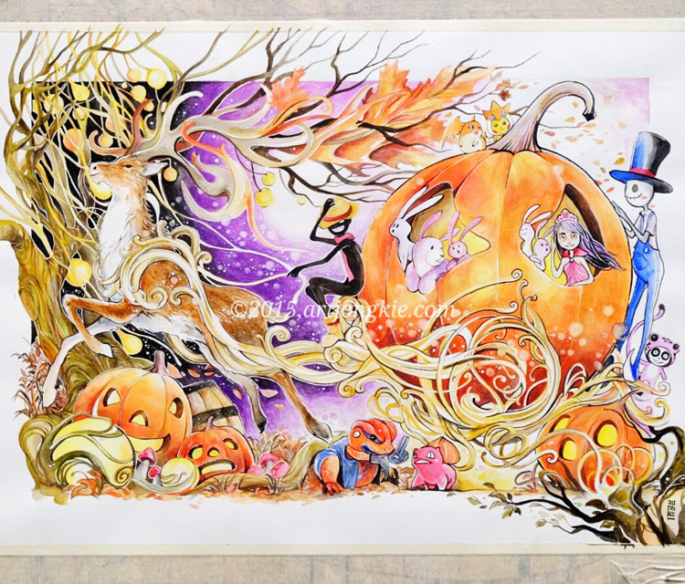 750x640 Halloween Watercolor Paintings