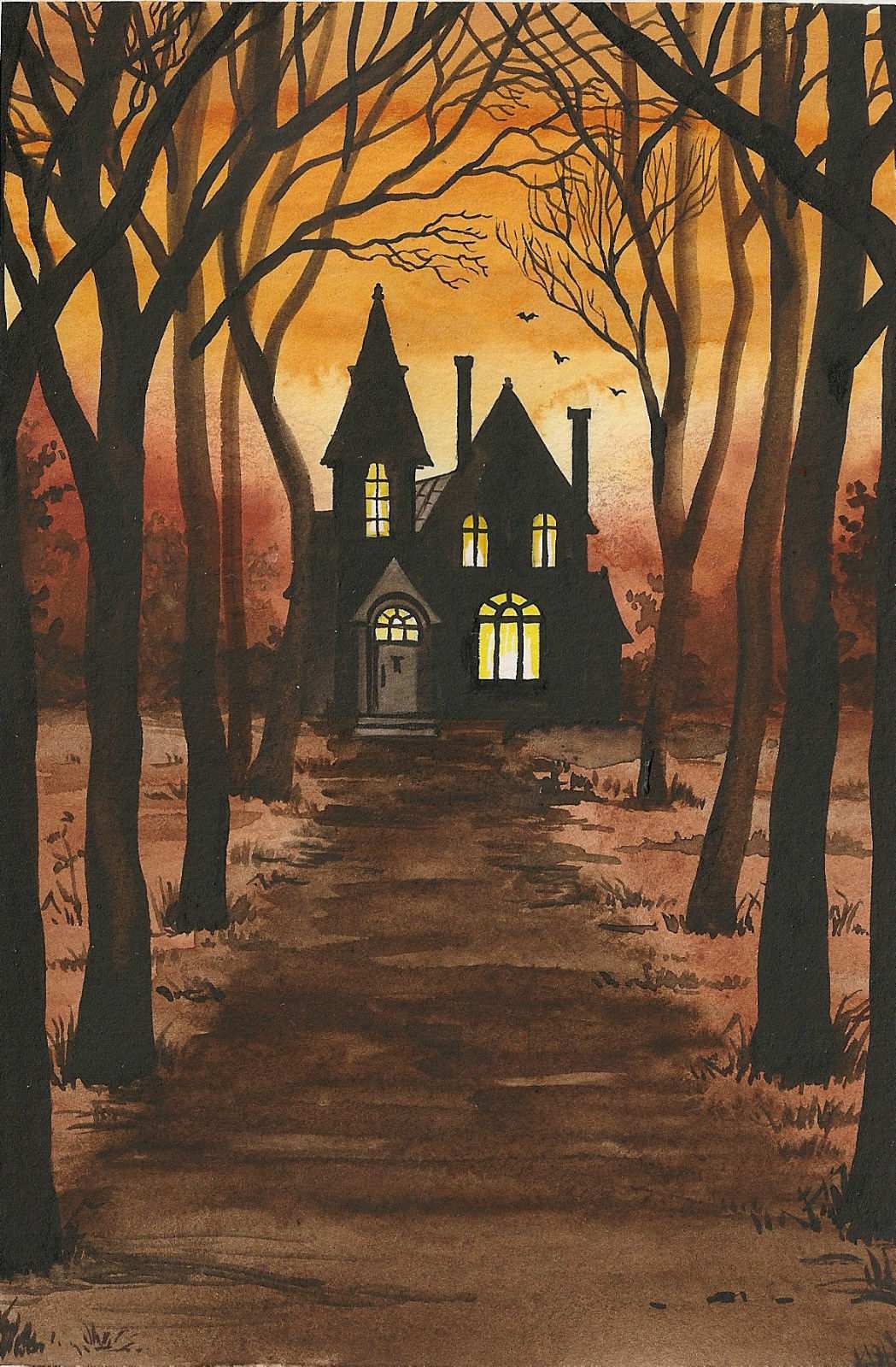 1049x1600 Haunted House Painting Awesome 8x10 Print Of Original Halloween