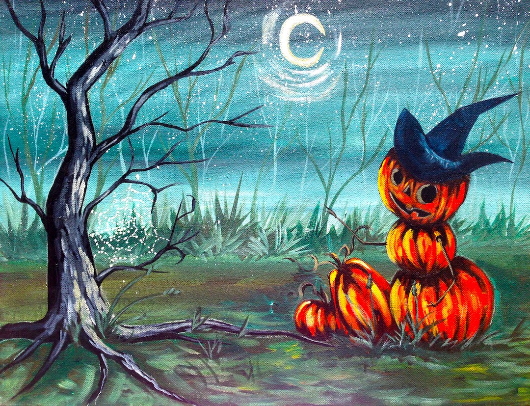 1080x827 How To Paint Halloween Pumpkin Man Easy Art
