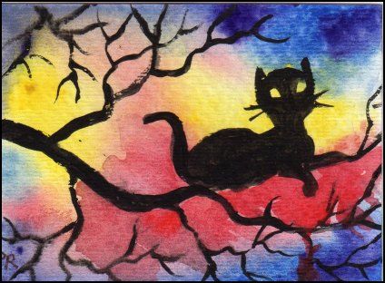 424x312 Halloween Watercolor Paintings Halloween Bewitched Cat