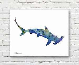 300x249 Hammerhead Shark Abstract Watercolor Painting Art Print By Artist