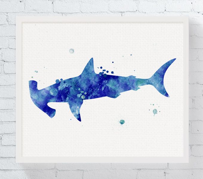 680x600 Hammerhead Shark Art Print, Hammerhead Shark Watercolor, Shark