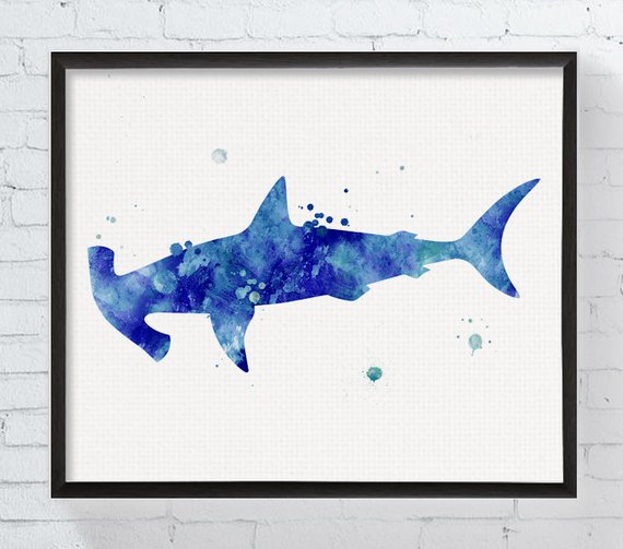 570x503 Hammerhead Shark Art Print Hammerhead Shark Watercolor Shark Etsy