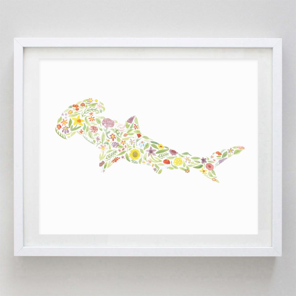 1000x1000 Hammerhead Shark Floral Watercolor Print Carly Rae Studio