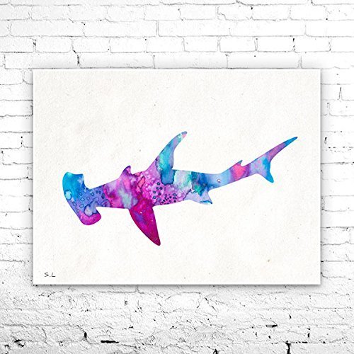 500x500 Hammerhead 2 Shark Watercolor Print, Watercolor