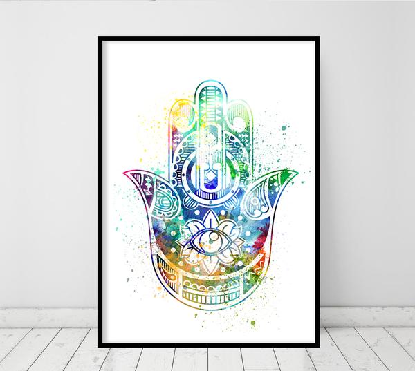 600x537 Hamsa Hand Kabbalah Hand Watercolor Art Print Wall Art Poster