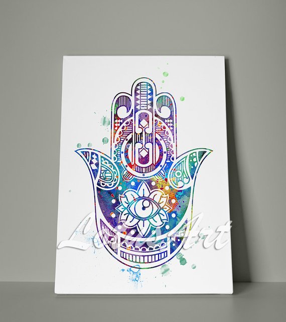 570x641 Hamsa Hand Watercolor Canvas Wall Art Protective Hand Canvas Etsy
