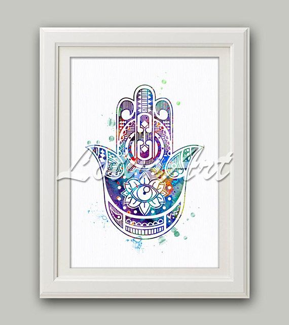 570x641 Hamsa Hand Watercolor Print Protective Hand Art Poster Wall