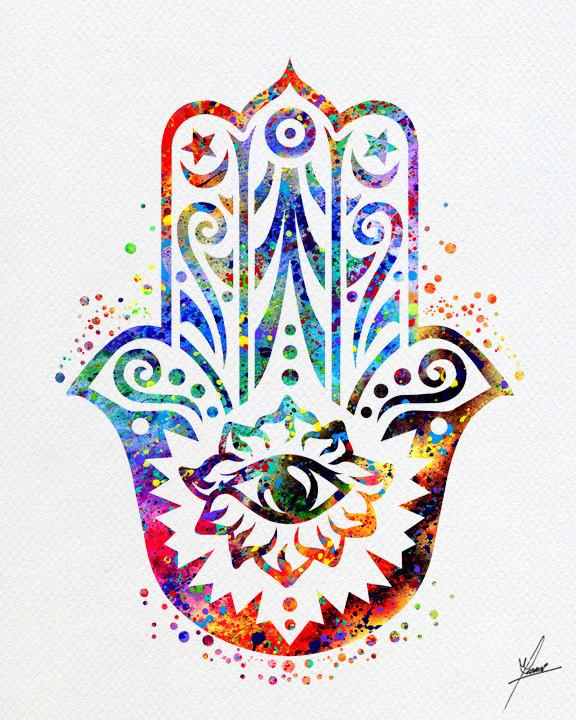 576x720 Hamsa Hand Watercolor Illustrations Art Print Poster Handmade Wall