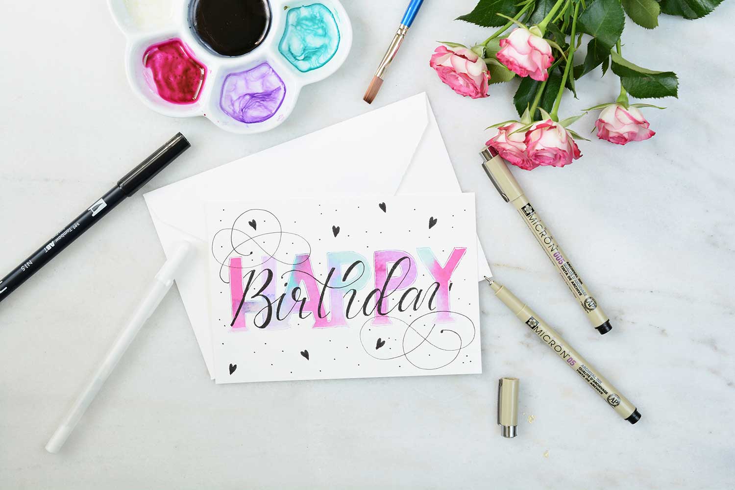 1500x1000 Papierliebe Katja Haas Handlettering Watercolor Happy Birthday