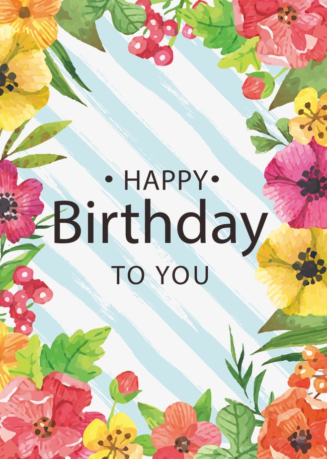 650x911 Hand Painted Watercolor Flower Birthday Card, Watercolor Clipart