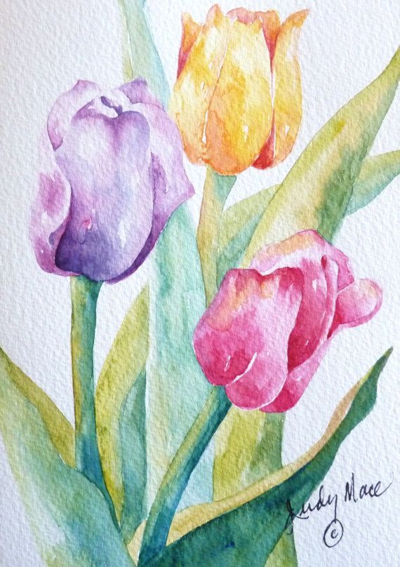 570x808 Hand Painted Tulips Watercolor Greeting Card Nature