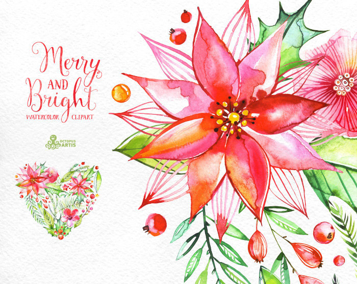 700x556 Merry And Bright. Watercolor Bouquets And Wreaths, Hand