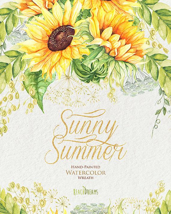 570x713 Watercolor Wreath Sunflower With Wild Herbs. Bohemian Boho Flowers