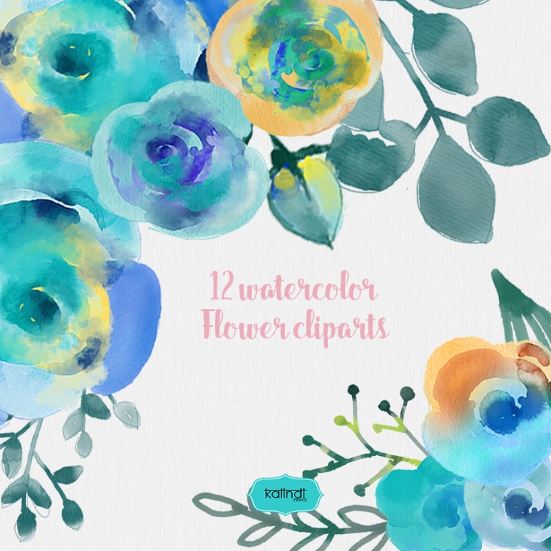 800x800 Watercolor Flowers, Watercolor Cliparts, Hand Painted Watercolor
