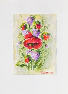 236x323 Watercolors Greeting Card Handpainted Cards Floral Note Etsy
